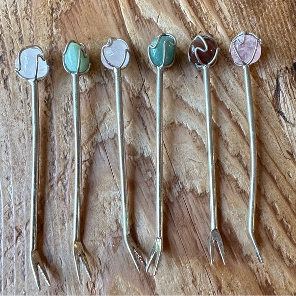 Barasch Sylmar Set of SIX silver gem stone cocktail forks - Picture 2 of 3